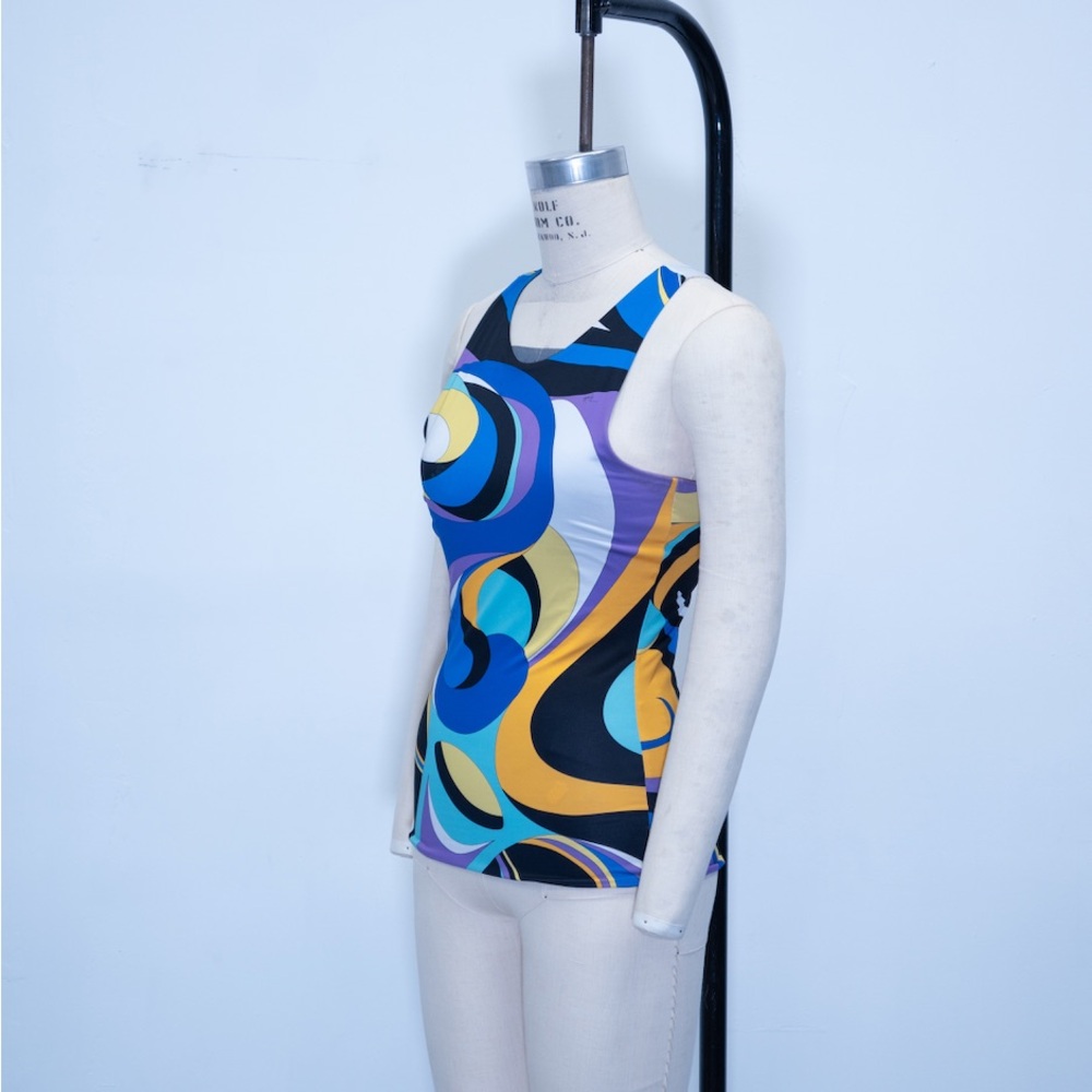 Emilio Pucci Blue and Yellow Abstract Tank Top